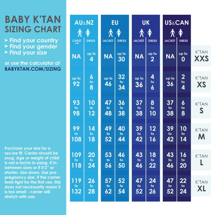 Baby K Tan Baby Carrier Size Chart