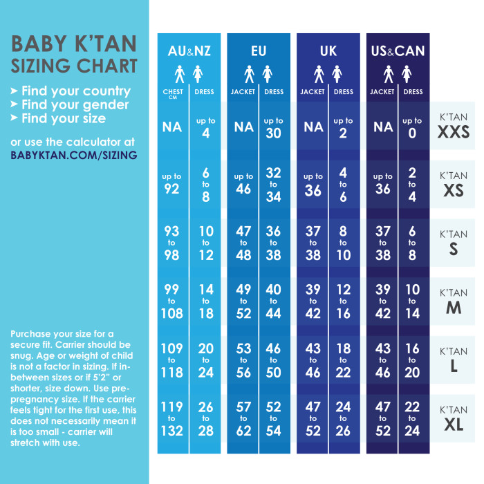 Baby K Tan Size Chart